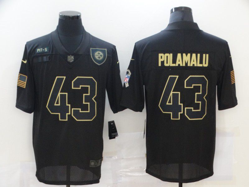 Men Pittsburgh Steelers 43 Polamalu Black gold lettering 2020 Nike NFL Jersey